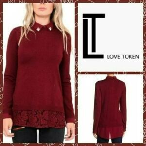 NWT MSRP $135 Love Token Amanda Faux Button-Up Sweater Women's Size Medium